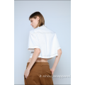 CAMICIA CROPPED BIANCA DONNA CON MANICHE CORTE